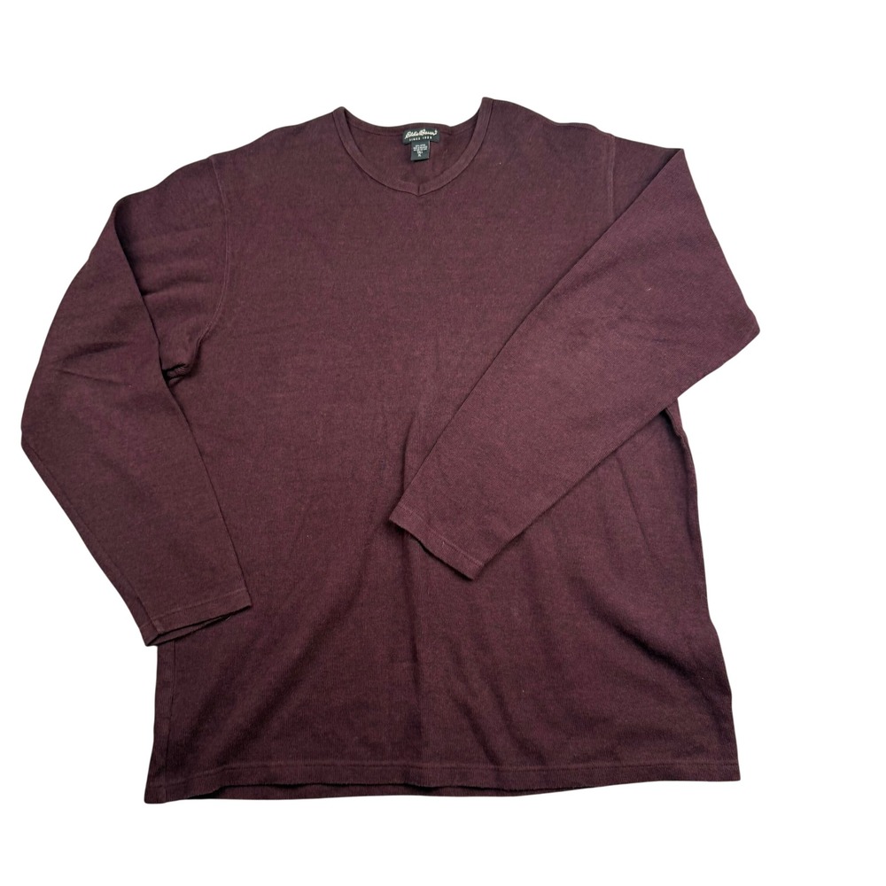Eddie Bauer Mens XL Tall Shirt Burgundy Long Sleeve V-Neck Cotton Sweater